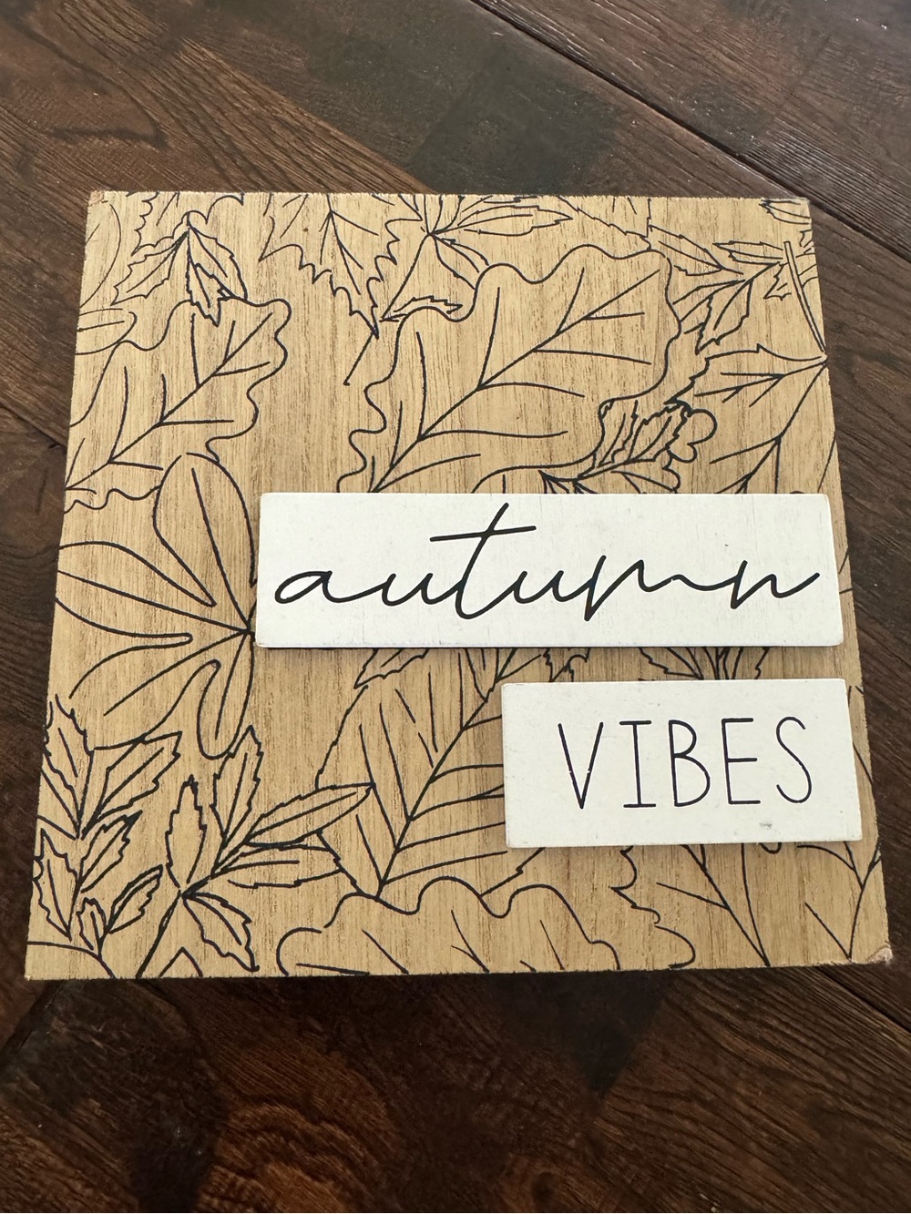 Kirklands Autumn Vibes Wooden Tabletop Sign - Neutral Leaf Design